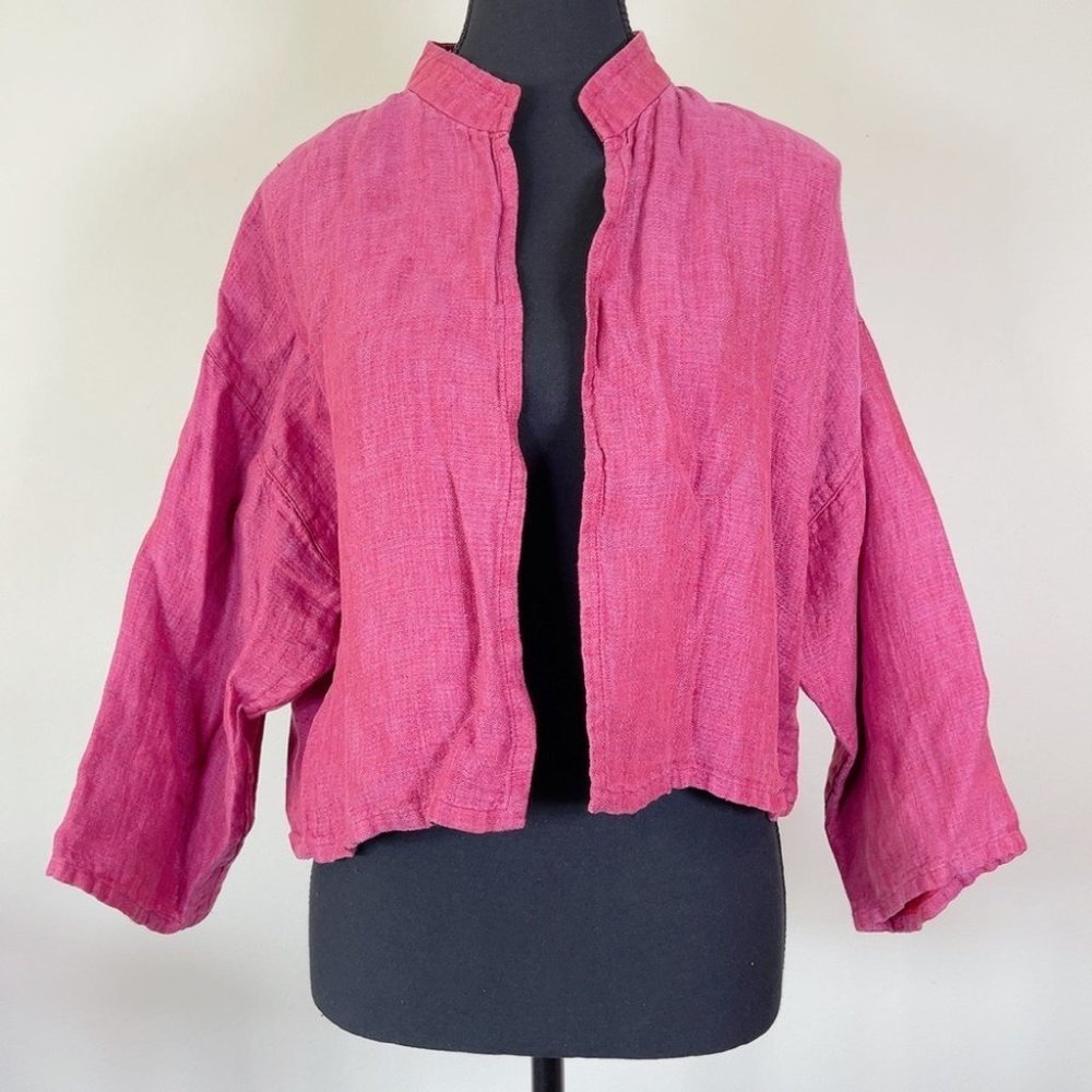 EILEEN FISHER | IRISH LINEN CROPPED FUCHSIA JACKET